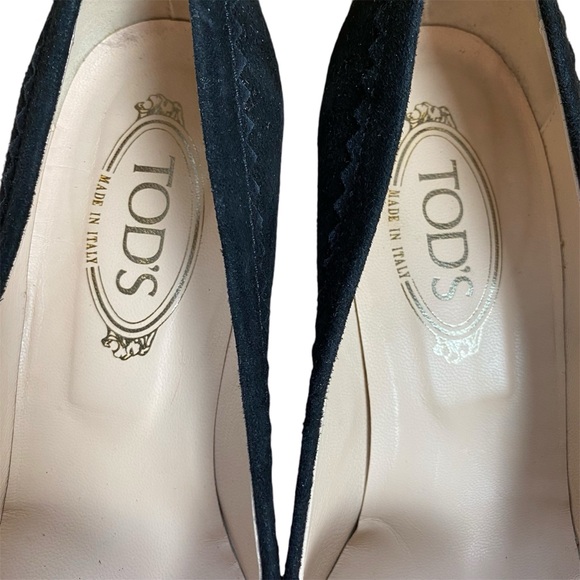 TOD’s Billie Studs & Lace Black Suede Kitten Heel Loafers - Picture 5 of 12